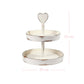 Two-tier distressed white wooden tray with a heart handle, measuring 33 cm in height and 29 cm in width.