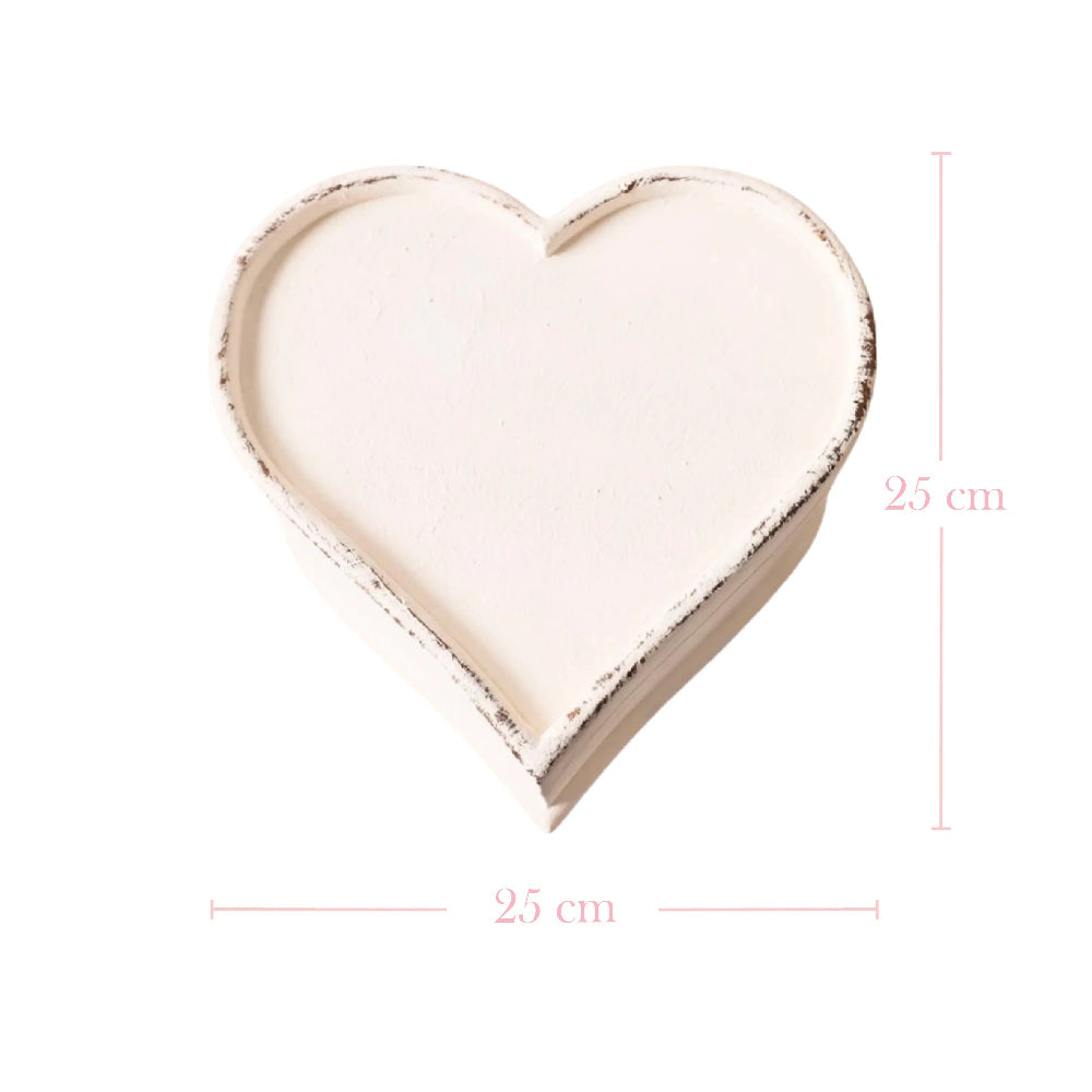 Vintage Heart Wooden Keepsake Box dimensions and size information on white background