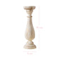 White wooden candle holder with dimensions on a white background