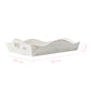 White wooden tray with dimensions on a white background