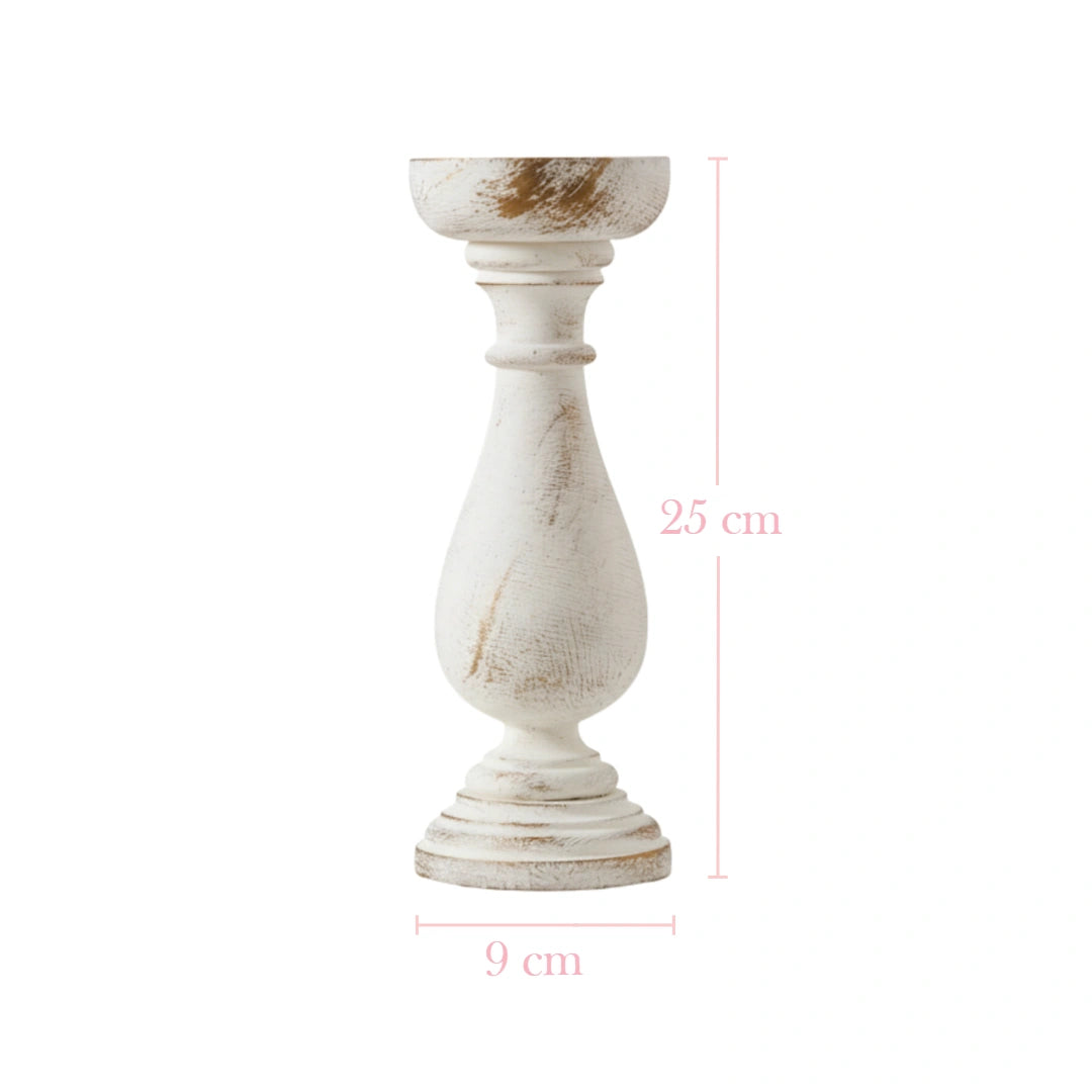 Wooden candle holder dimensions on a white background