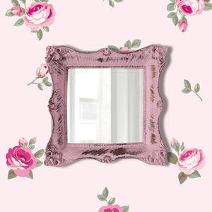 Square shabby chic wall mirror with floral design