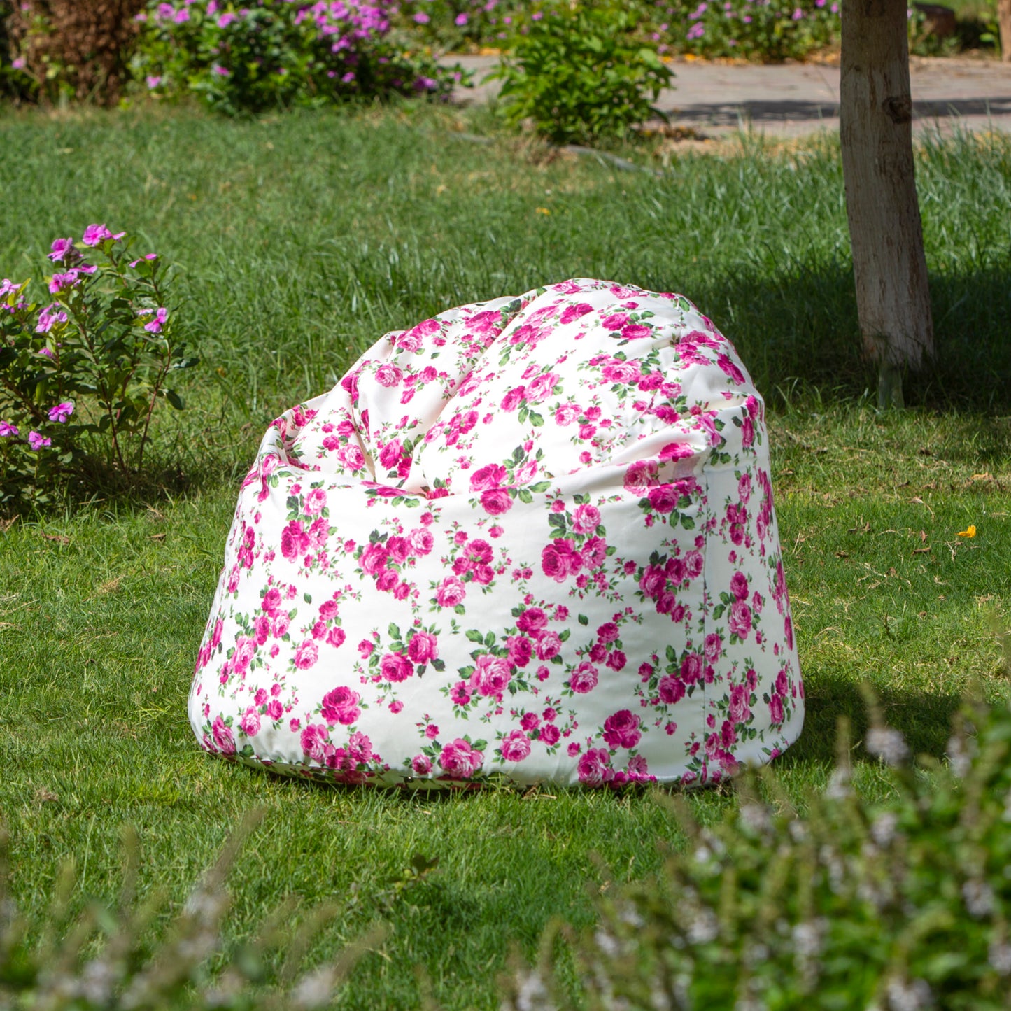 Fleur print cozy bean bag for lounging indoors