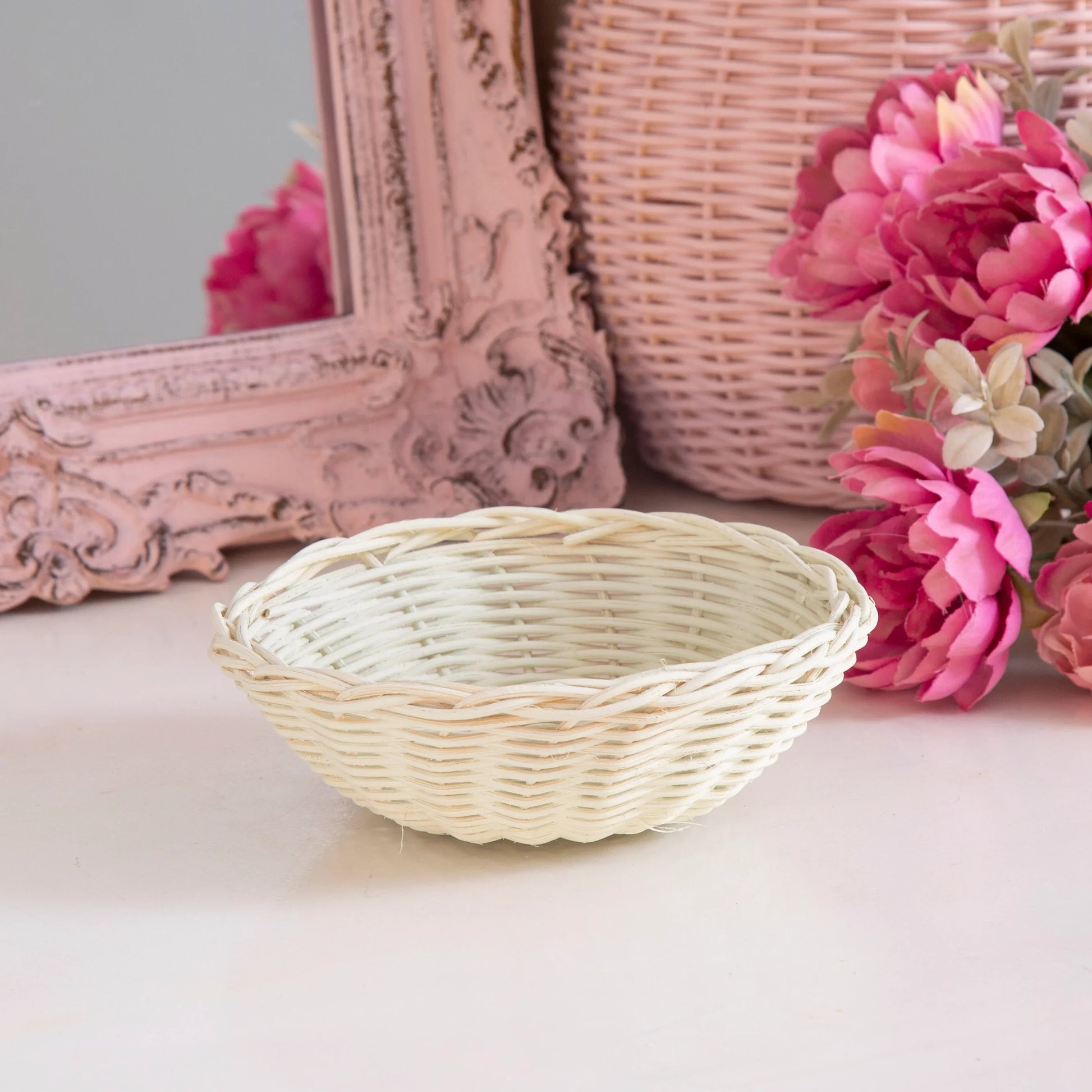 Mini bamboo wicker basket with pastel accents