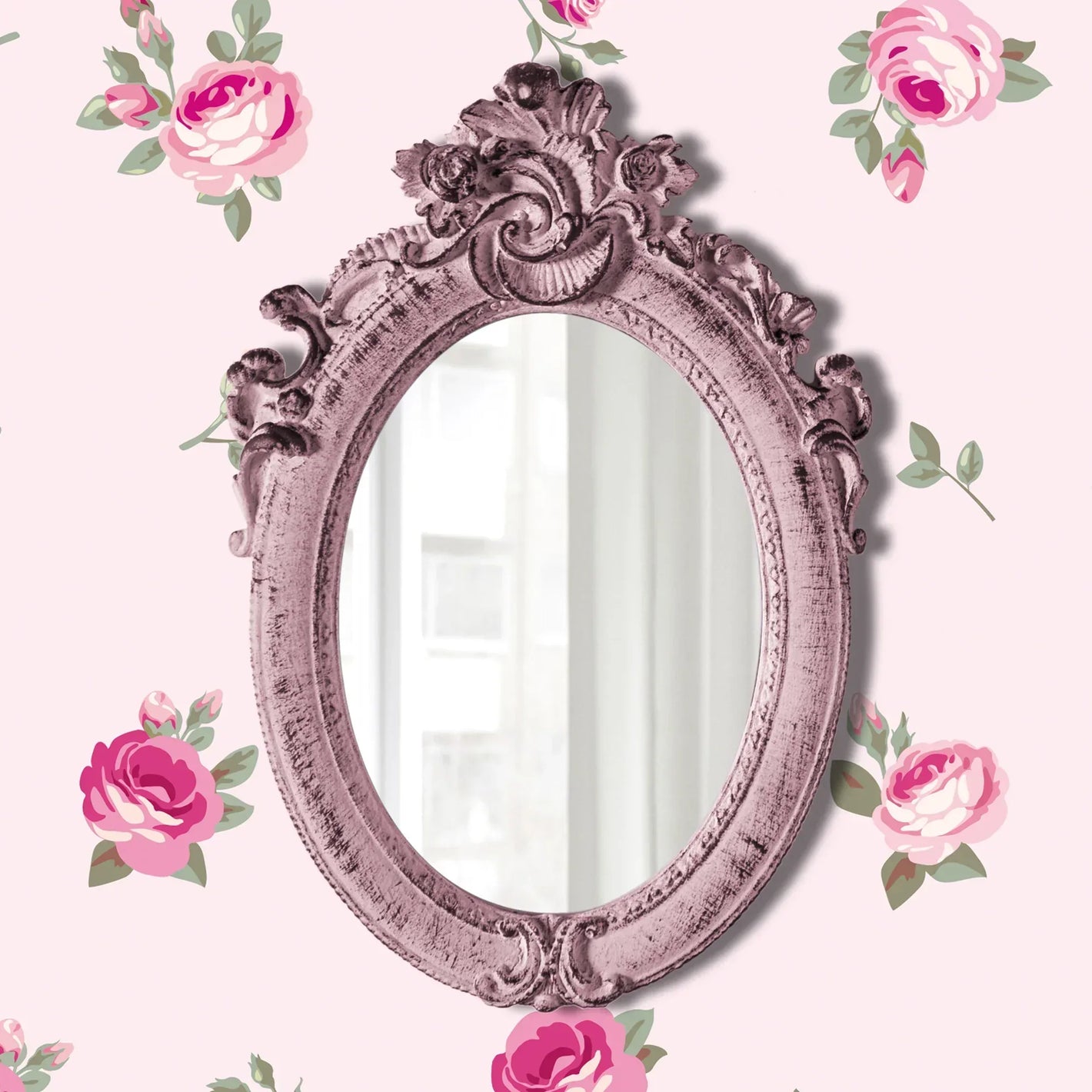Oval Fleur shabby chic wall mirror with floral detail