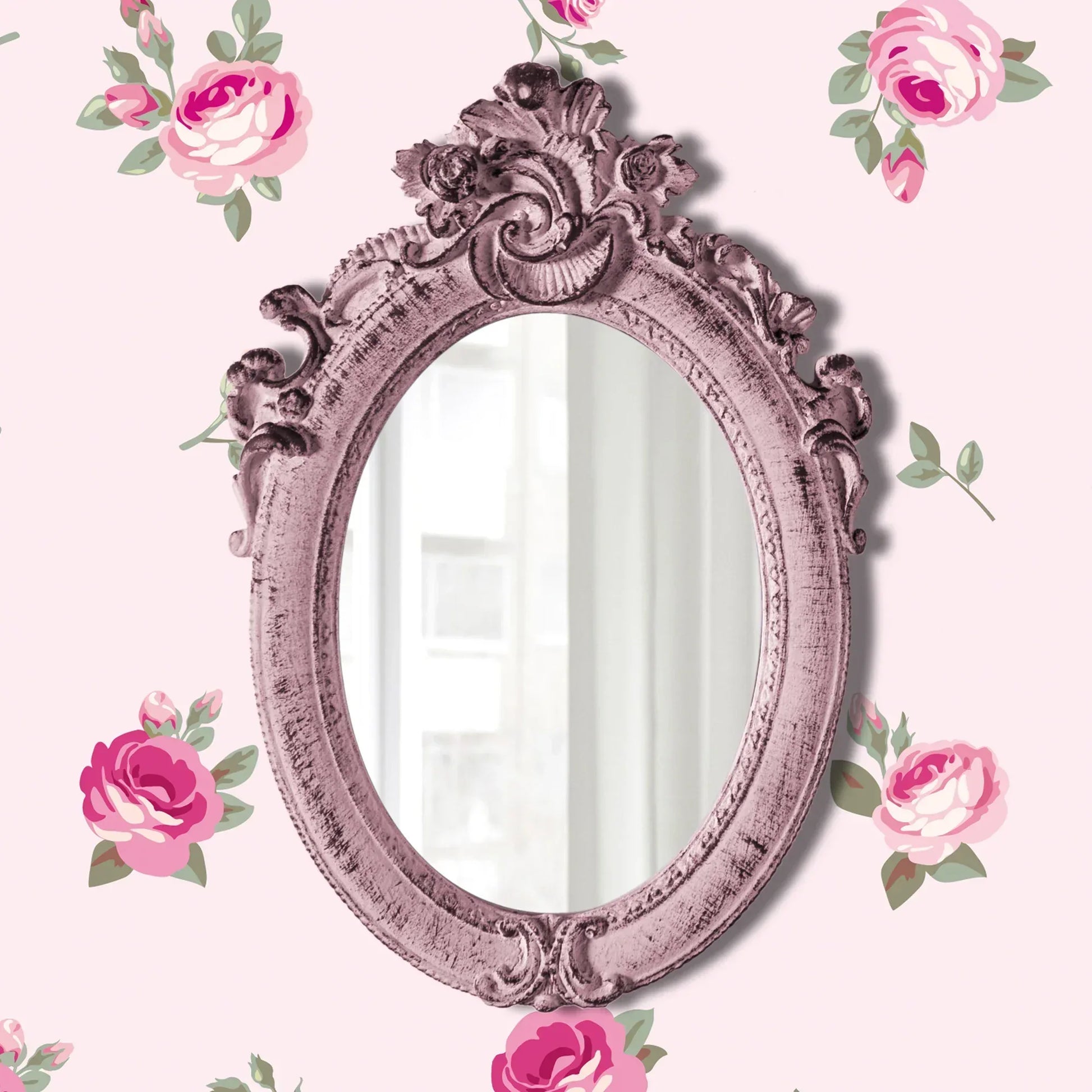 Oval Fleur shabby chic wall mirror with floral detail